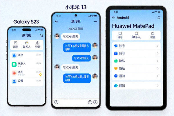 纸飞机安卓手机版客户端在多种Android设备上的界面展示
